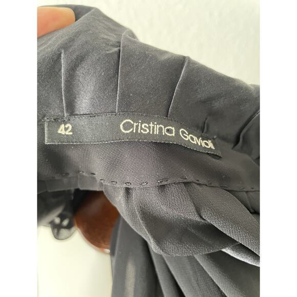 Cristina Gavioli Top  Blouse Tiered Ruffled Tie Front Black - Picture 15 of 16